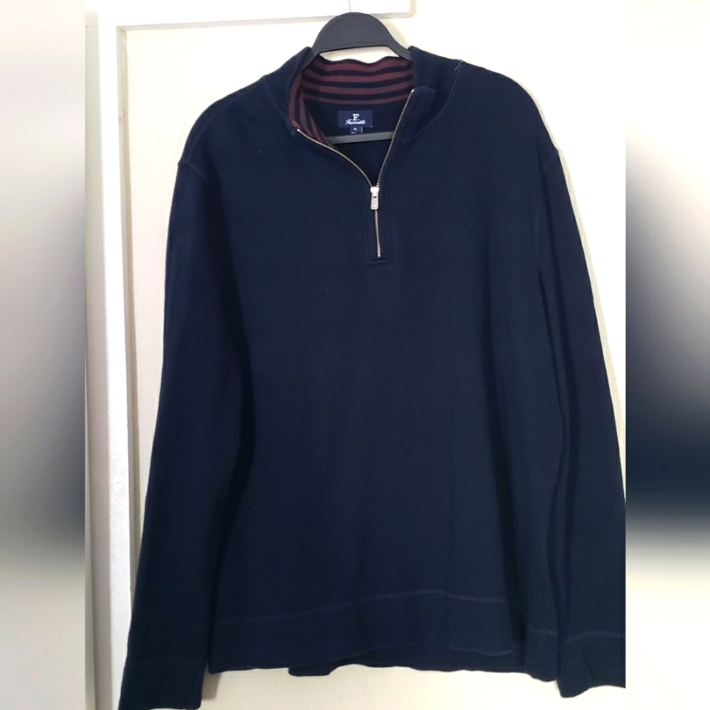 Faconnable Men's 100% Cotton Navy Blie Half-Zip Sweater